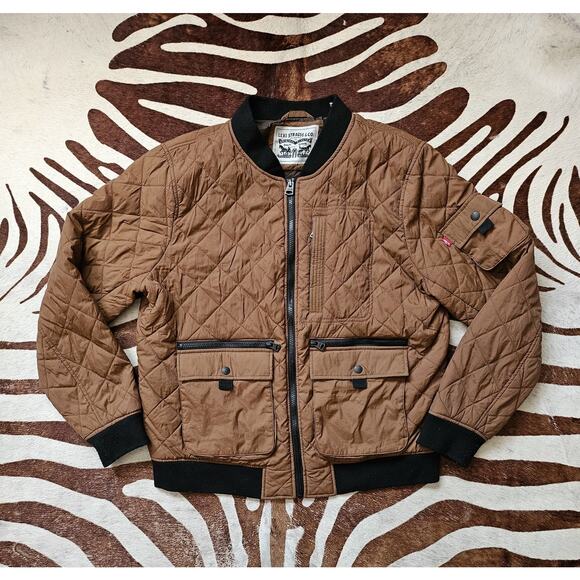 LEVIS DIAMOND QUILTED UTILITY BOMBER JACKET BROWN MENS SIZE L - Picture 1 of 5